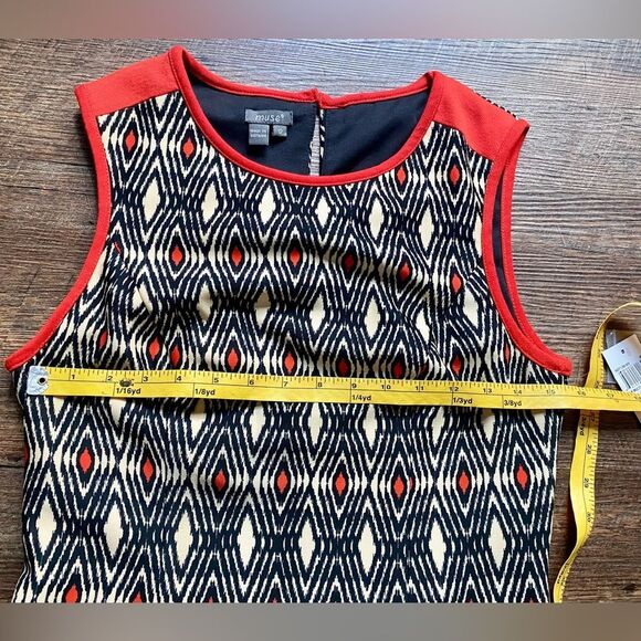 MUSE Geometric Open-Back Sheath Dress black orange Geometric dimond Sz 12 NWT - Picture 10 of 12